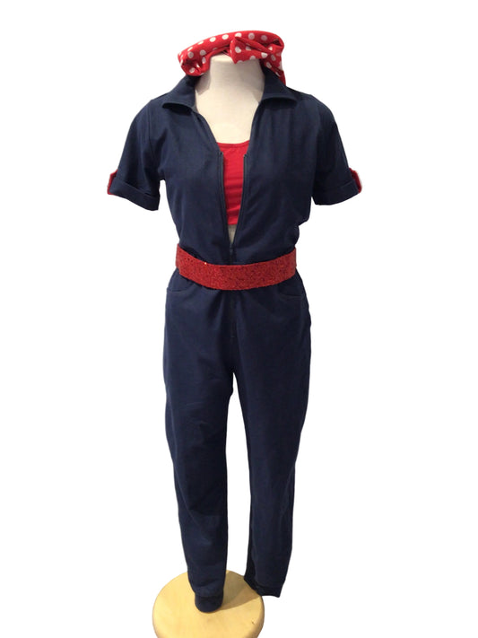 Denim Coveralls With Red Acessories