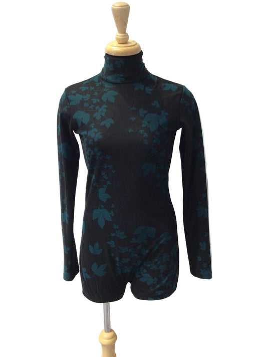 Teal Leaf Black Biketard