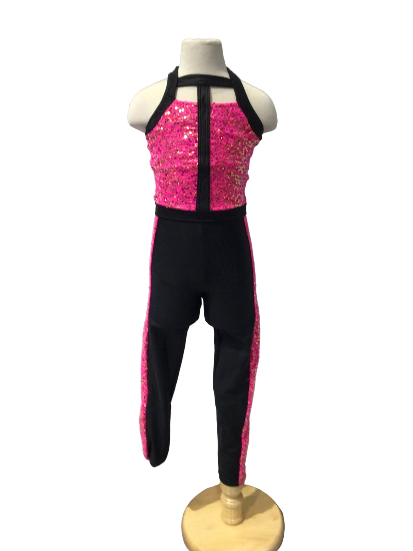 Hot Pink Sequins and Black Unitard