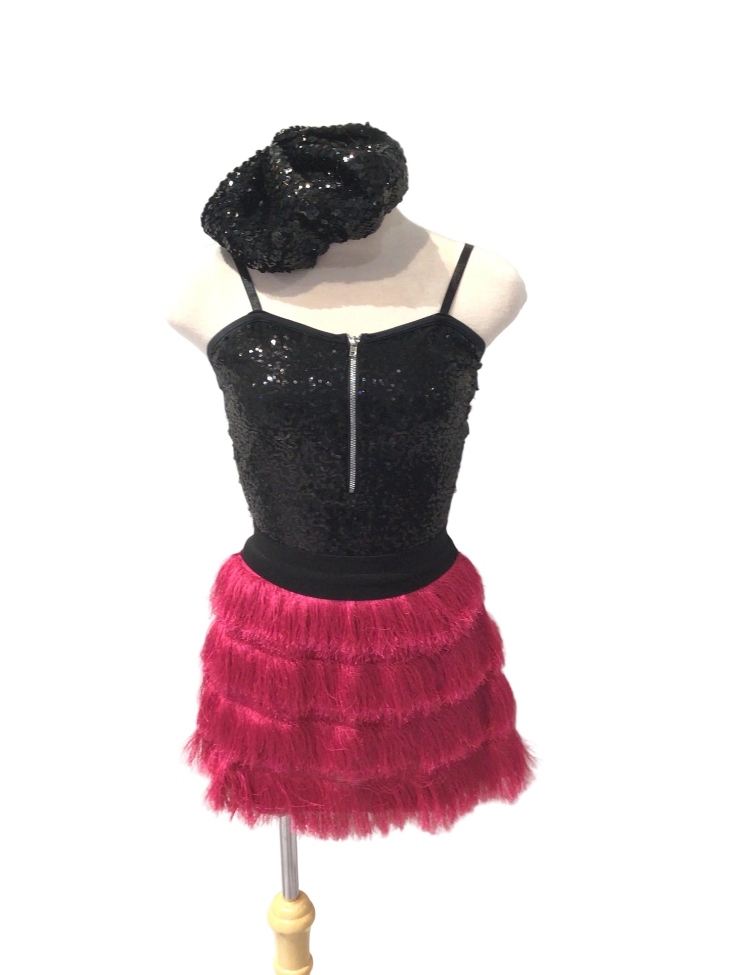 Hot Pink And Black Fringe Dress