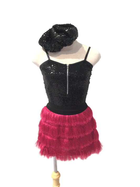 Hot Pink And Black Fringe Dress