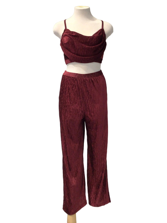 Two Piece Velvet Burgundy Contemporary