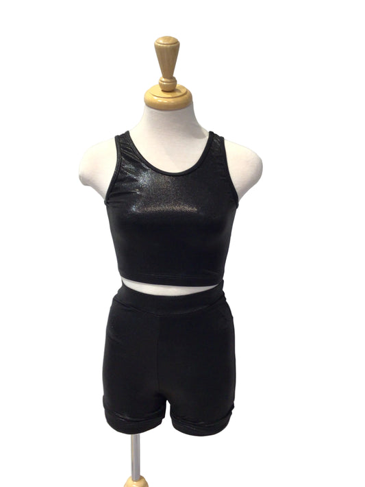 Shiny Black Sport Top and Shorts