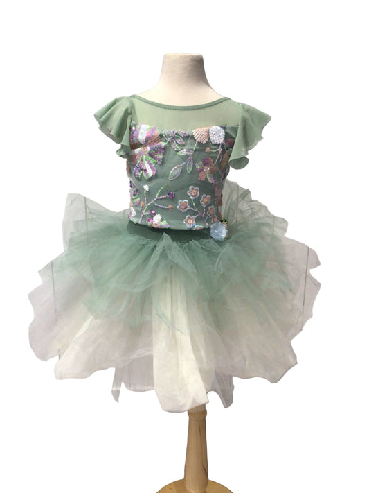 Light Green Tutu with Sequin Flowers