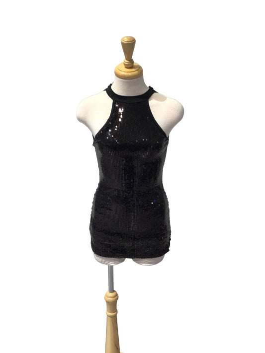 Black Sequin Halter Dress