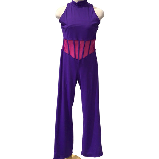 Purple Unitard With Pink Corset Waist Panel