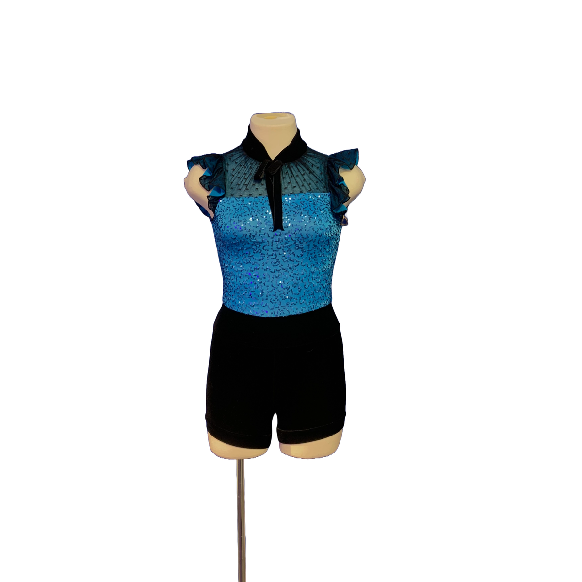 Blue and Black Sequin Biketard
