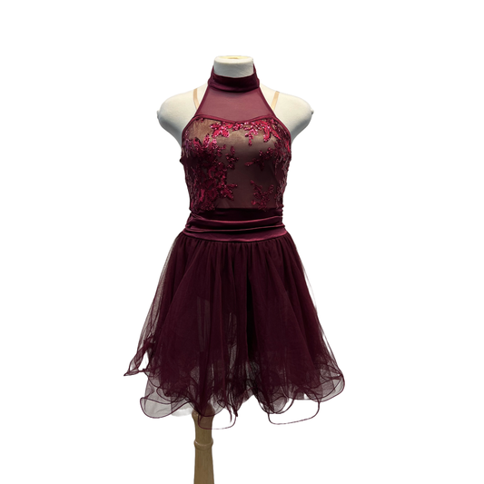 Burgundy Sequin Tulle Dress