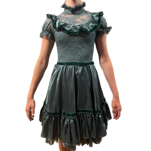 Sage Green Ruffle Dress with Lace