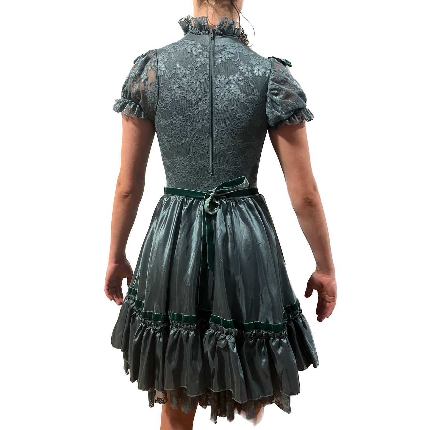 Sage Green Ruffle Dress with Lace