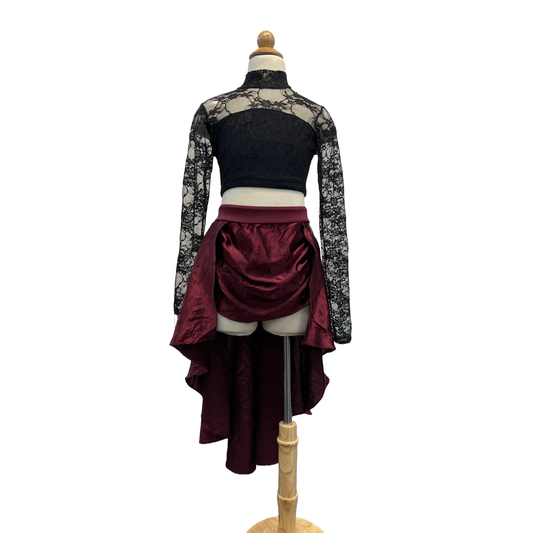 Black Lace Top and Burgundy Skirt