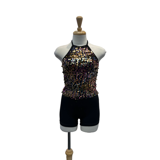 Gold Sequins Black Short Unitard