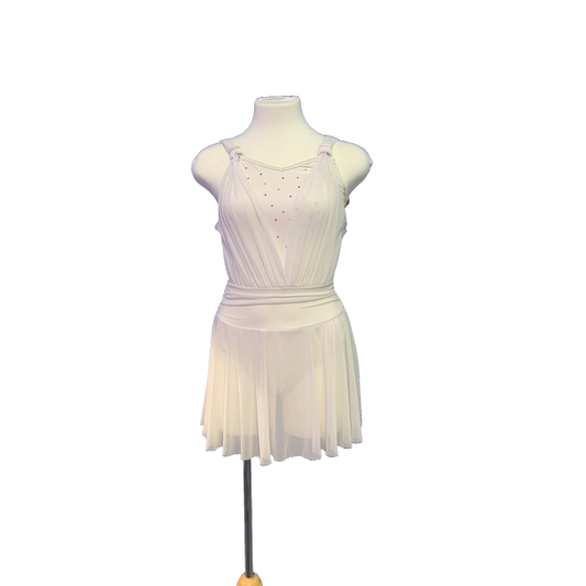 White Lyrical Short Dress With Sequins on Chest