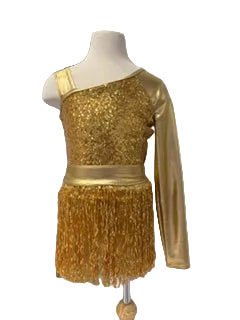 Gold Sequined Asymmetrical Romper with Tassels