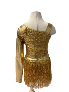 Gold Sequined Asymmetrical Romper with Tassels