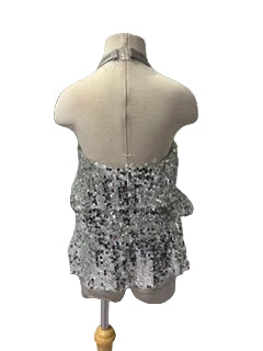 Silver Layered and Sequined Halter Top One Piece
