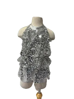 Silver Layered and Sequined Halter Top One Piece