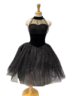 Black Velvet with Grey Mesh Leotard attached Tutu