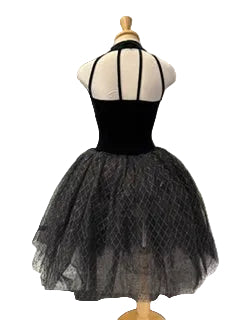 Black Velvet with Grey Mesh Leotard attached Tutu