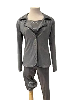 Silver Unitard and Matching Collared Button Up Cover Up