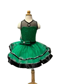 Green Sequin Dress with Black Detailing and Bow