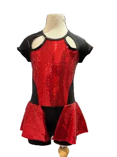 Black and Red Sequined Cap Sleeve Costume