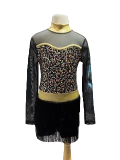 Black and Gold Long Mesh Sleeve Fringe