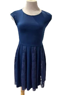 Navy Half-Sleeve Lace Lyrical Short Dress