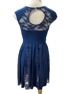 Navy Half-Sleeve Lace Lyrical Short Dress