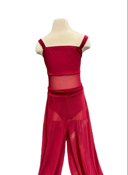 Burgundy Bodysuit with Mesh Pant