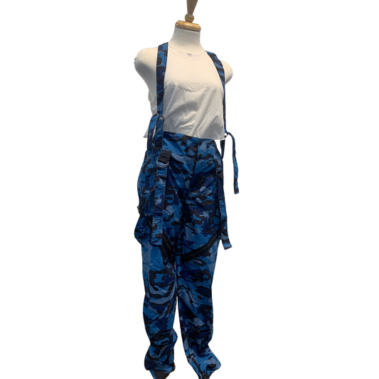 Blue and Black Jumpsuit with White Shirt