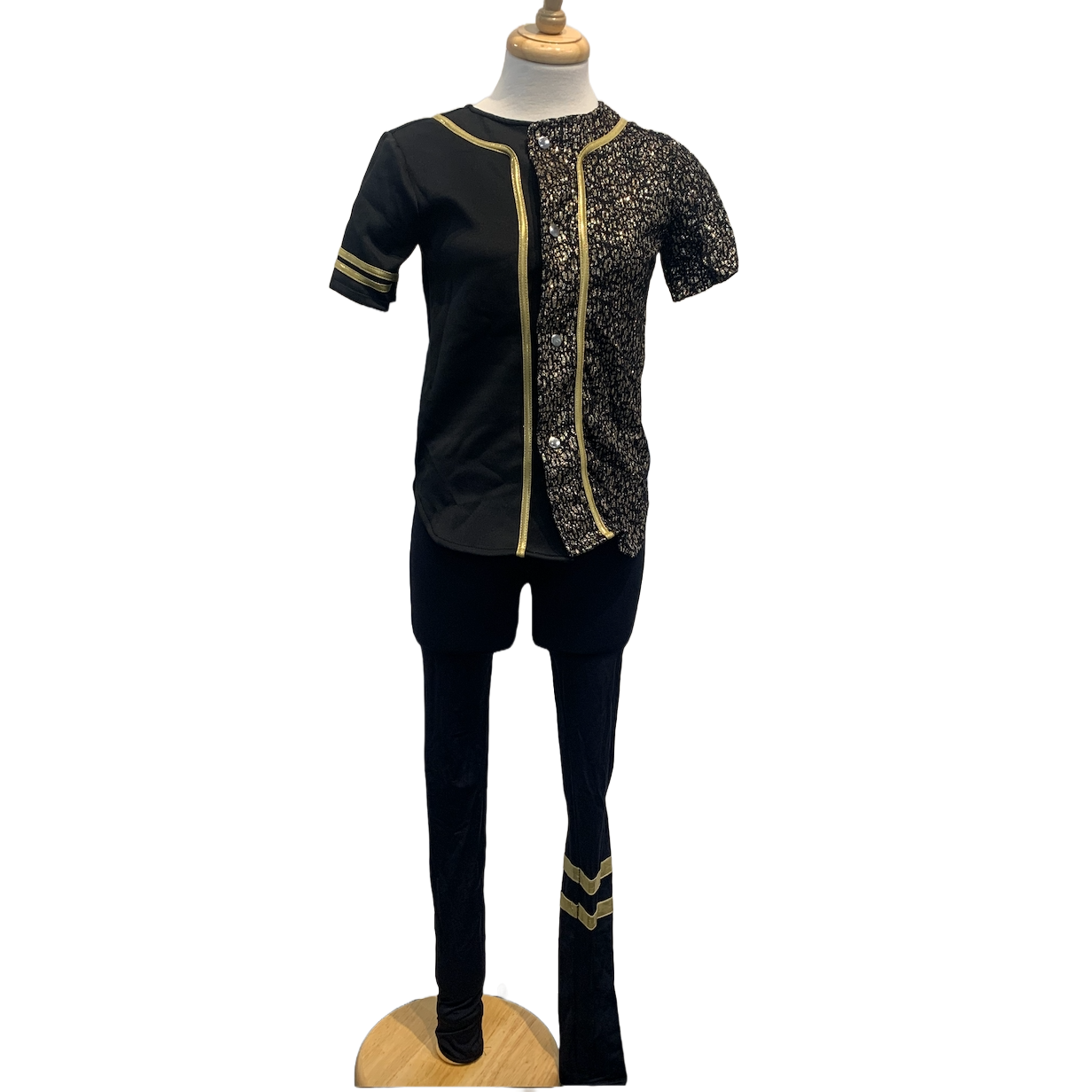 Two Piece Black and Gold Lycra Costume