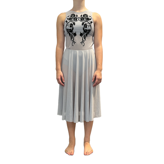 Grey Long Lyrical Dress with Black Velvet