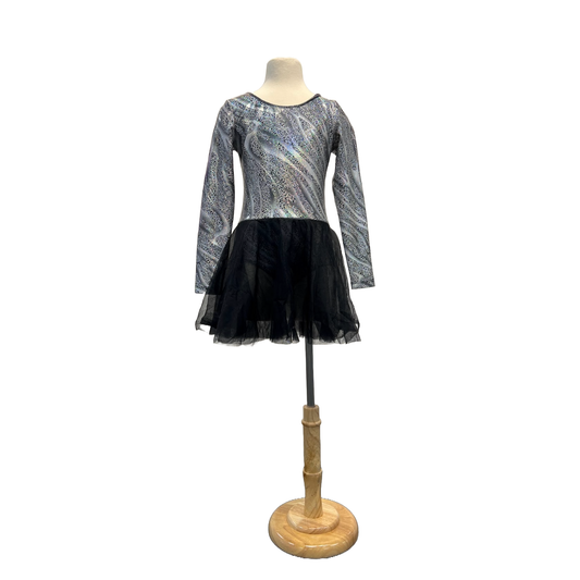 Iridescent long sleeve bodysuit with black skirt