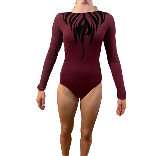 Burgandy Long Sleeve Fire Bodysuit