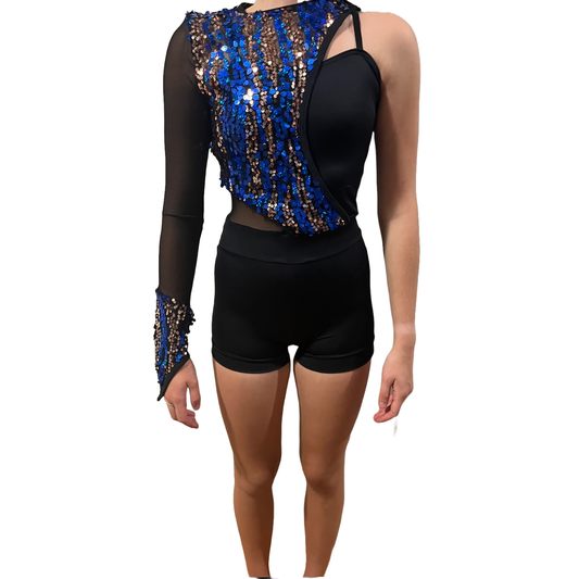 Black Short Bodysuit with Blue Sequins