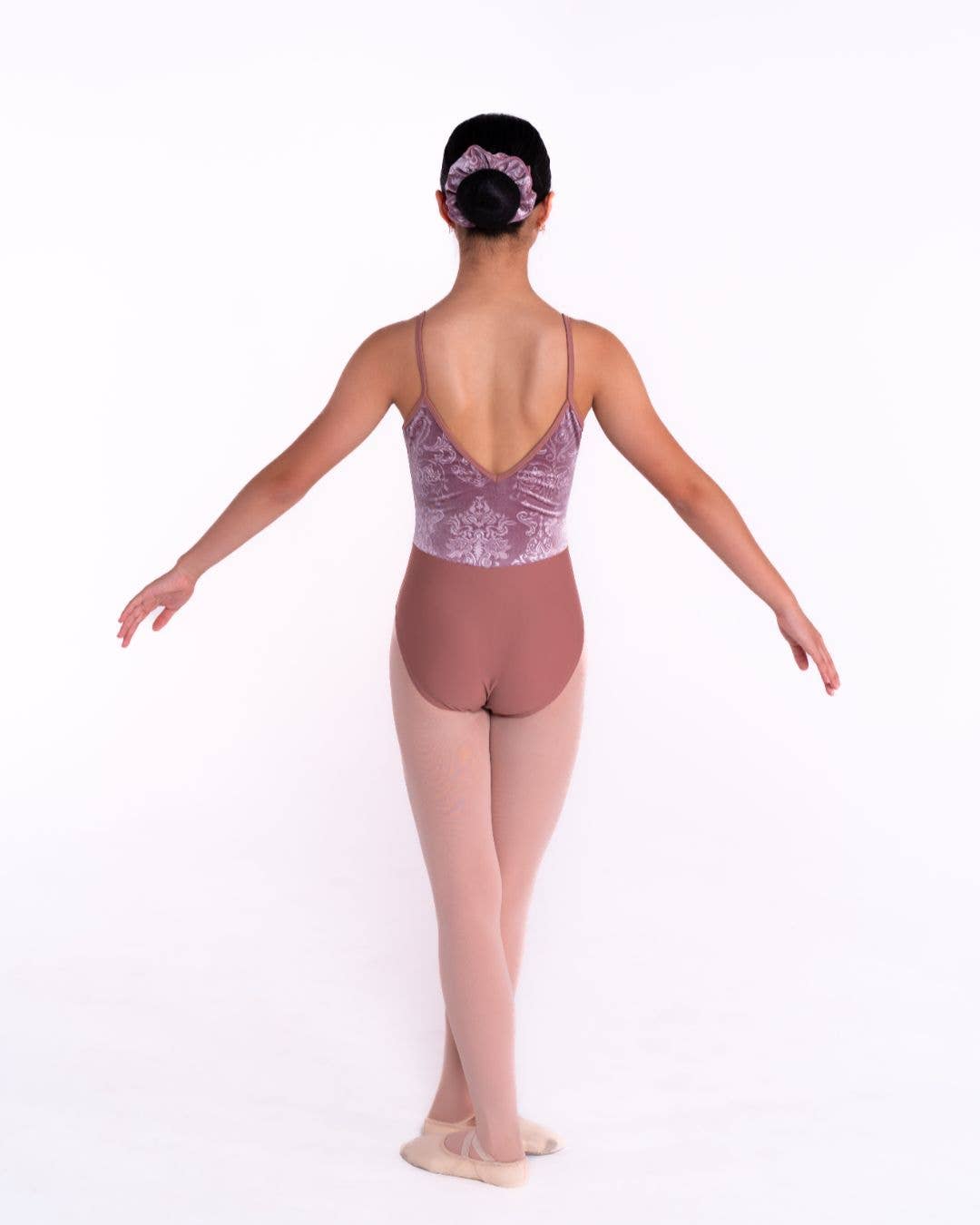 Total Dance - Venetian Leotard - Embossed Velvet Dance Leotard with Deep V Mesh