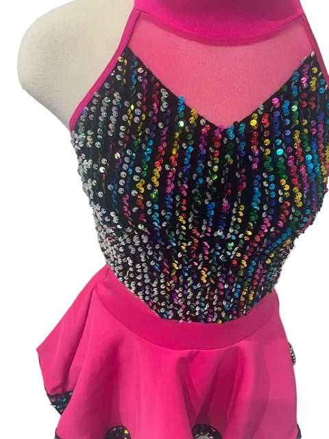 Hot Pink Dress with Rainbow Sequins