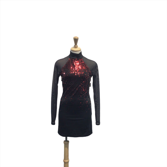 Black Long Sleeve Red Sparkle Dress