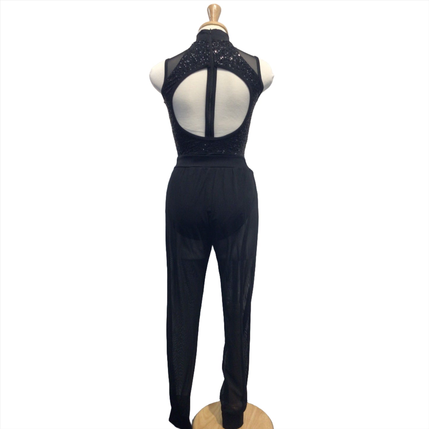 Black Halter Bodysuit With Mesh Pants