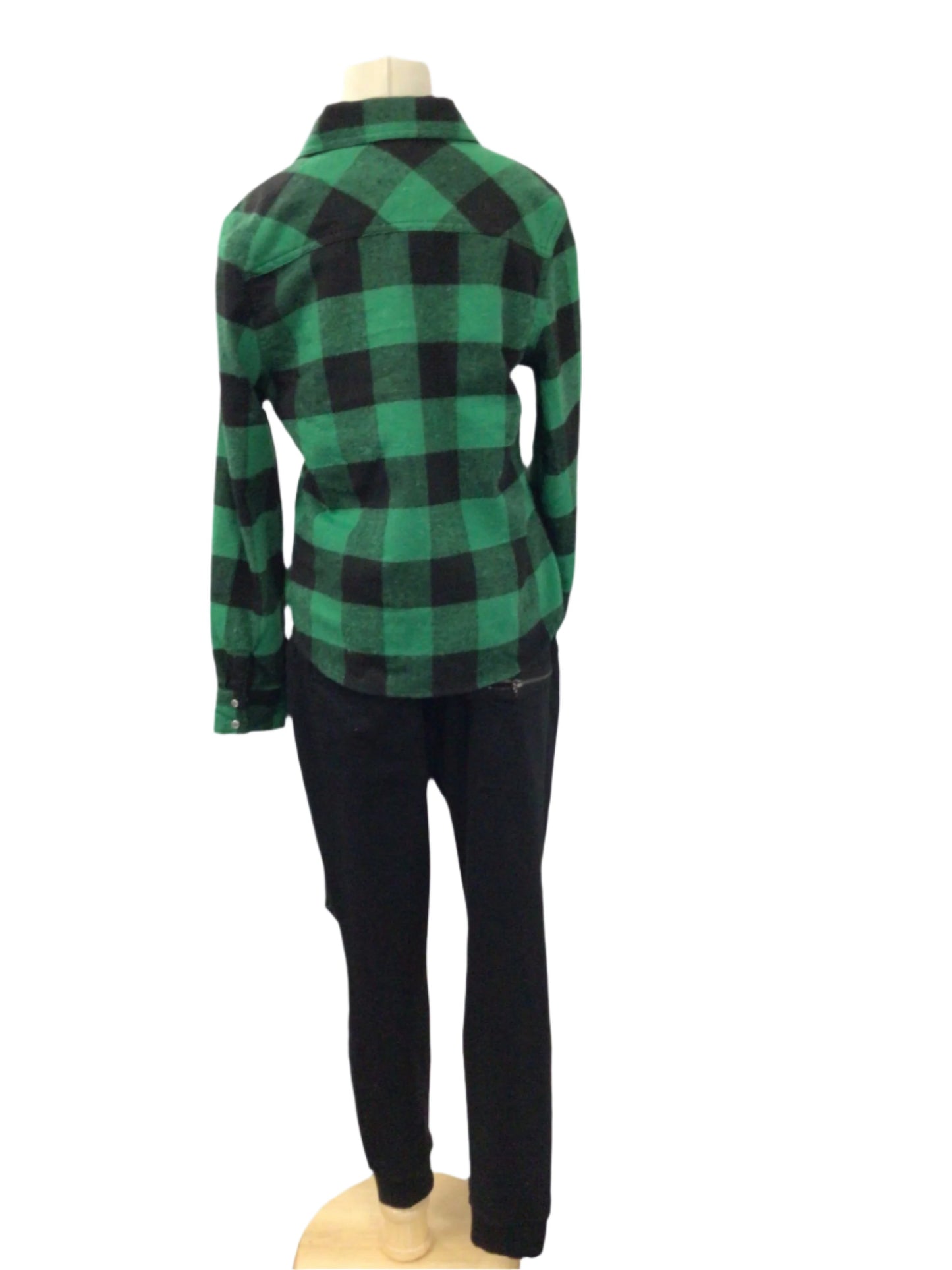 Green Plaid Shirt with Black Pants