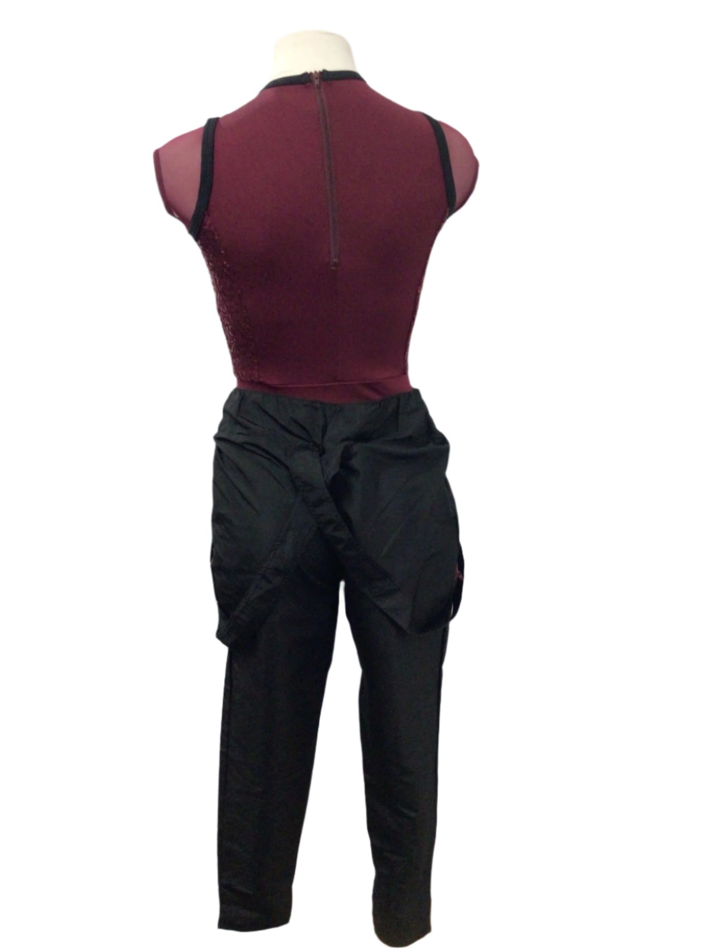 Burgundy Bodysuit with Black Track Pants