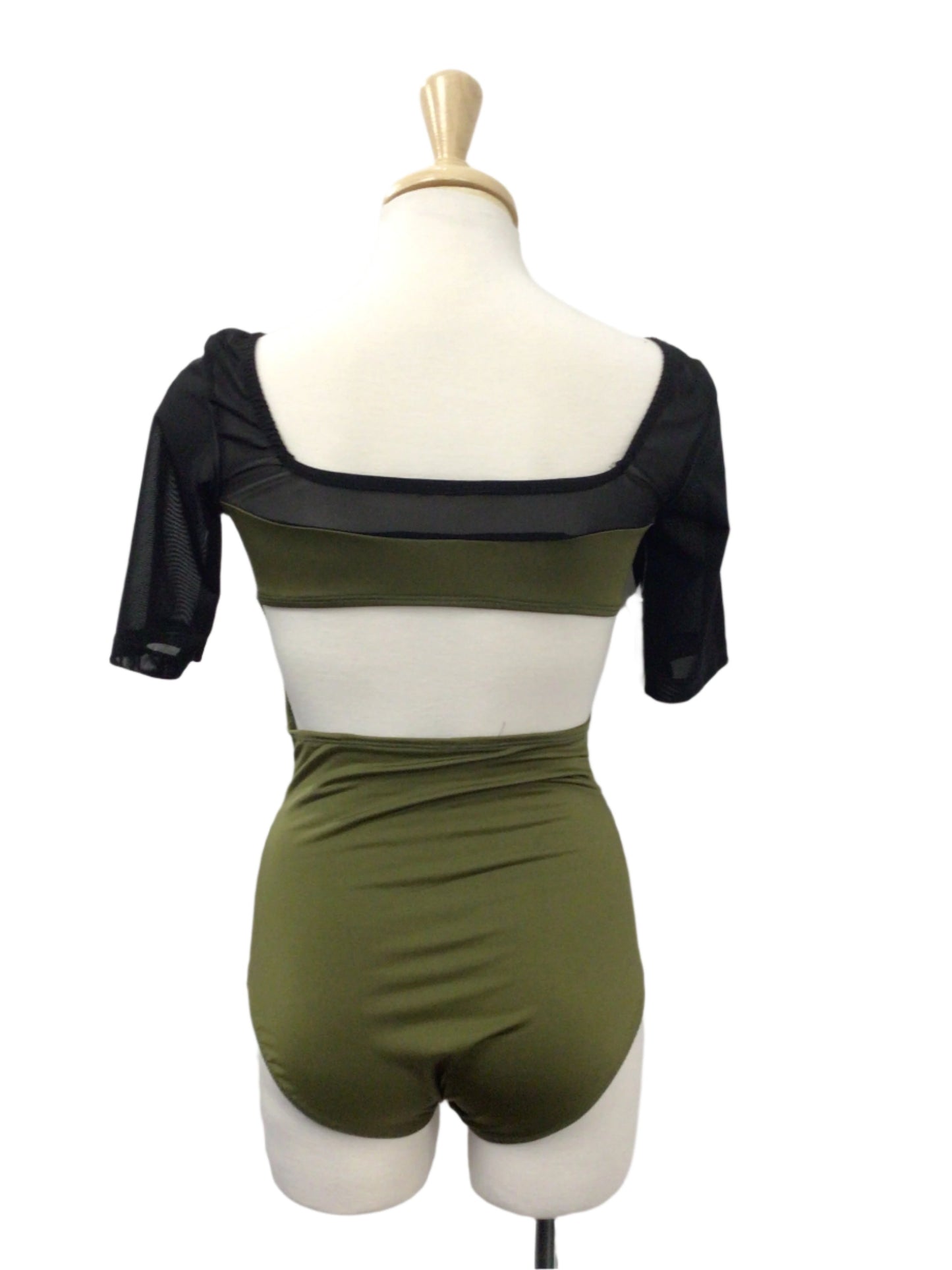 Moss Green and Black Short Sleeve Leotard