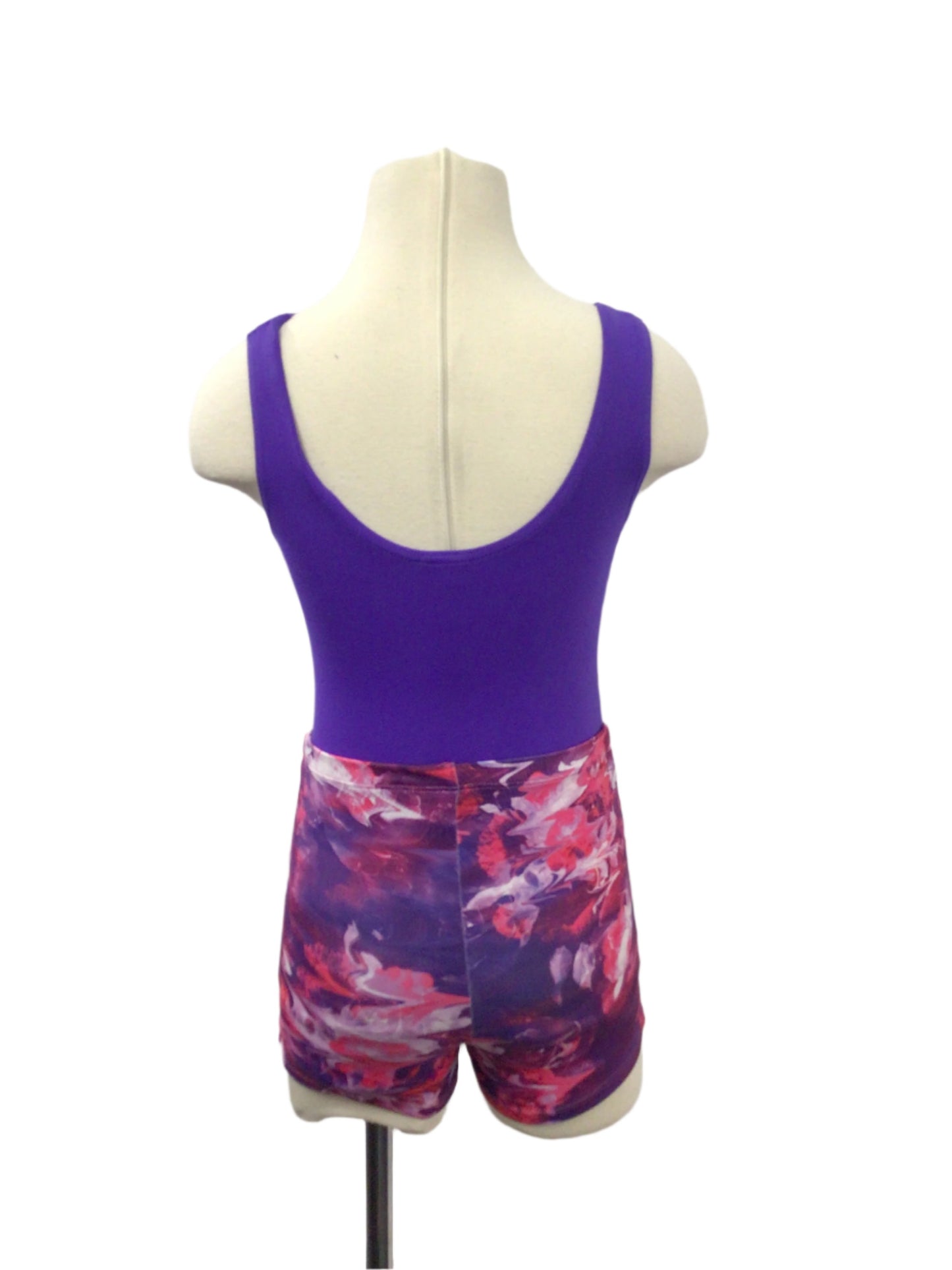 Purple Tank Bodysuit with Shiny Shorts