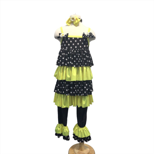 Jazz Yellow and Black Polka Dot Dress with Pants