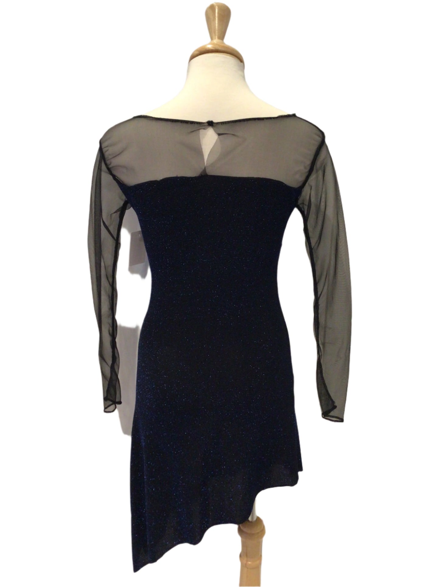 Dark Blue Dress with Mesh Sleeves