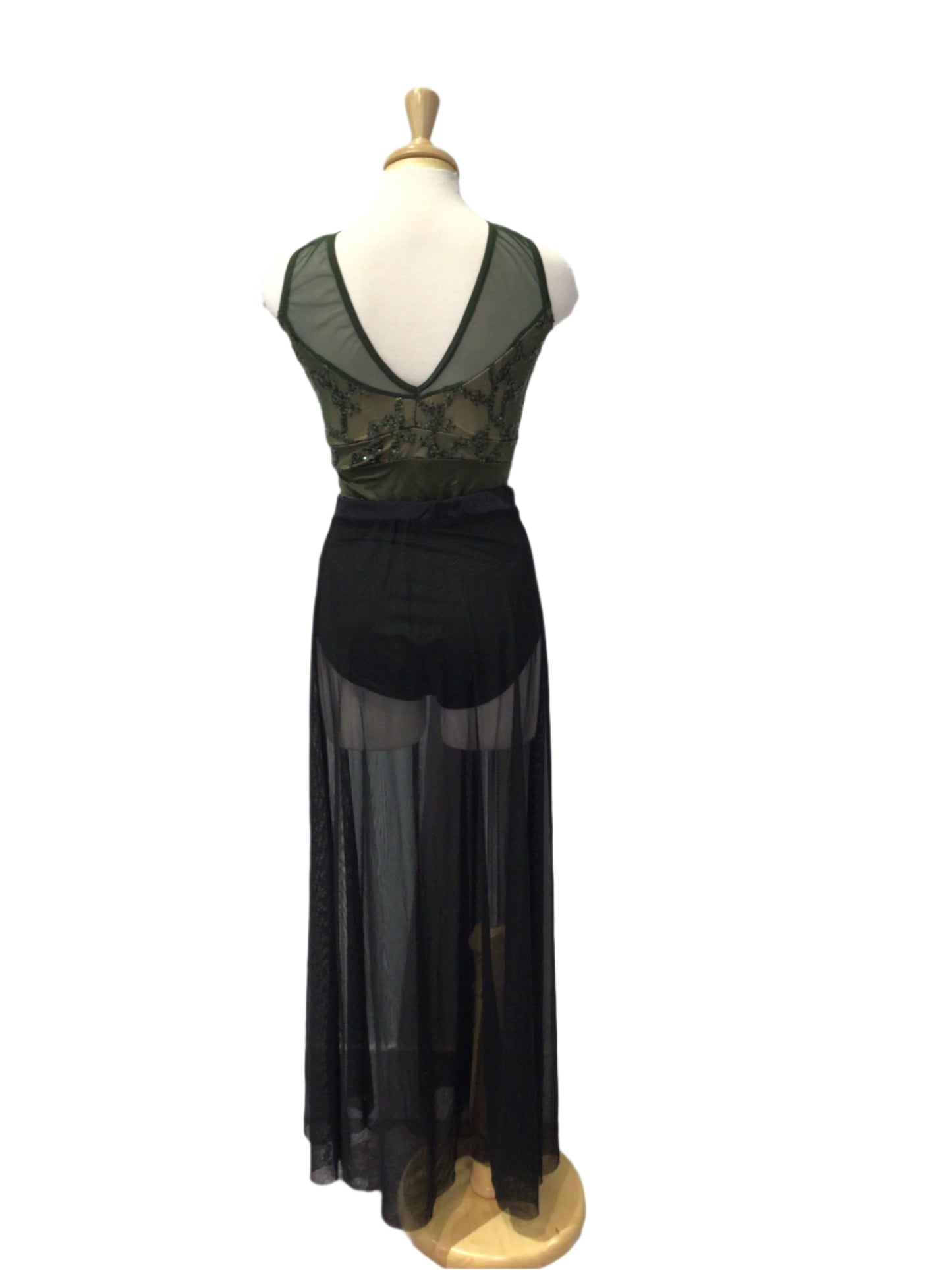 Dark Green Bodysuit with Black Skirt