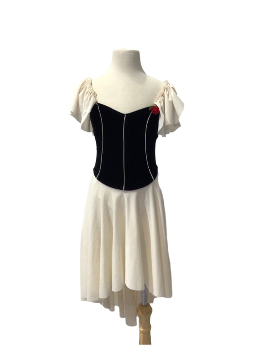 Black Velvet and Ivory Peasant Dress