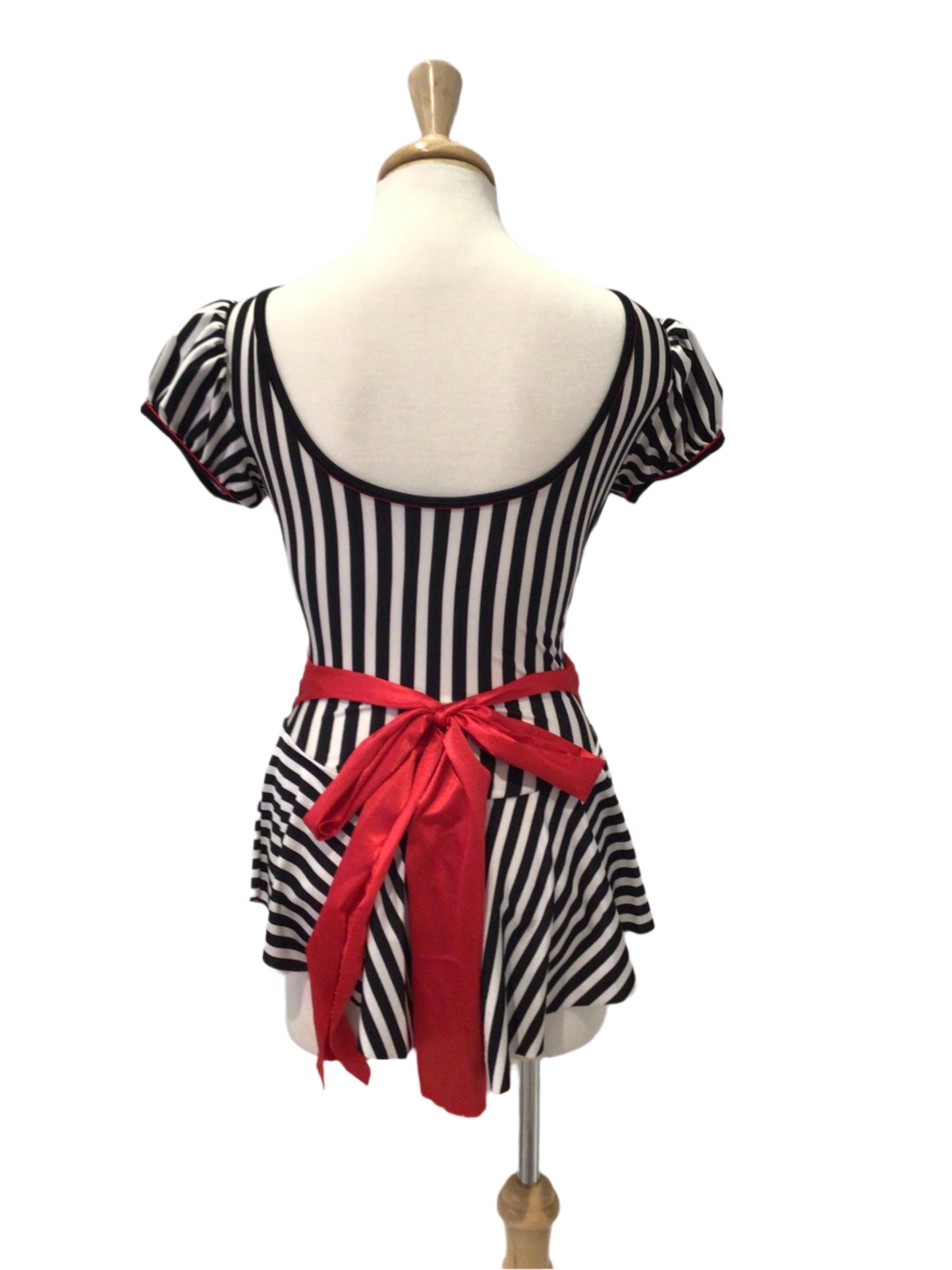 Black and White Short Dress with Red Sash