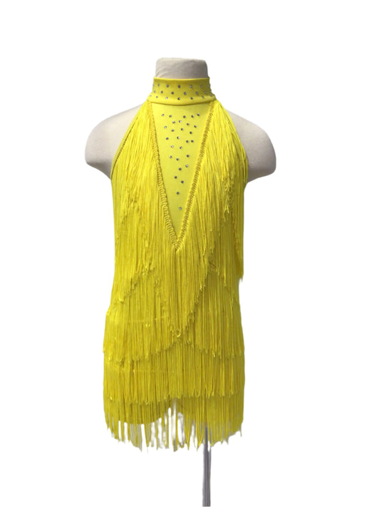 Yellow Halter Fringe Biketard